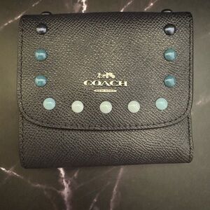 Coach Navy Wallet with Teal Studs